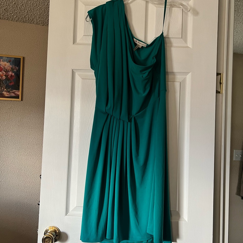 BCBG Generations teal one shoulder dress.
